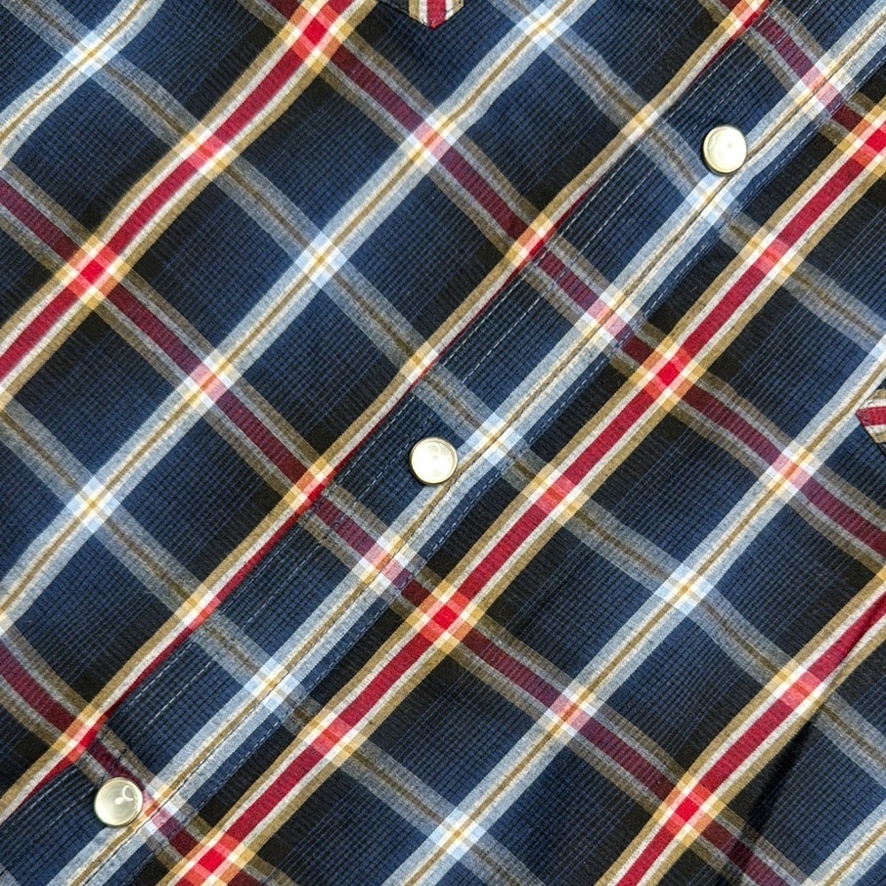 Casual Button Down Shirt Blue Red plaid pearl snaps buttons size XL long sleeve - Picture 5 of 7